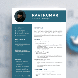 Frontend Developer Intern Resume