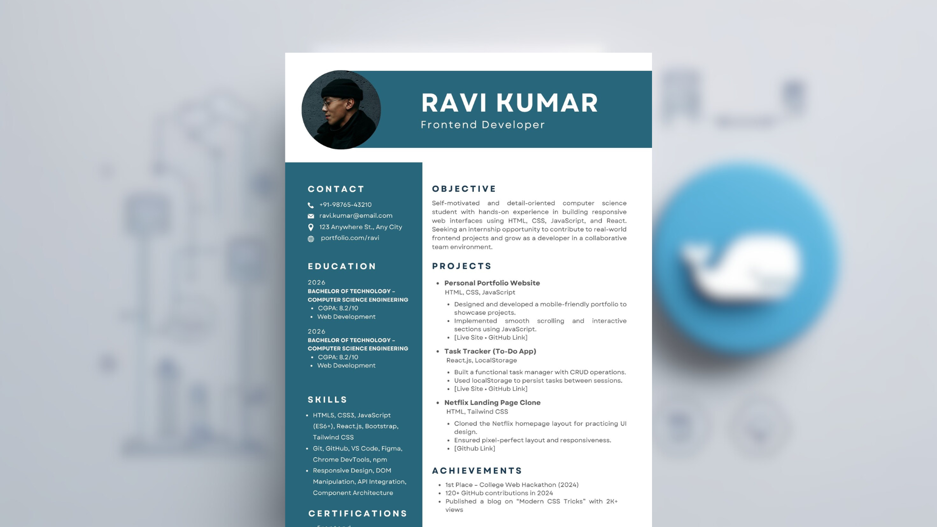 Frontend Developer Intern Resume