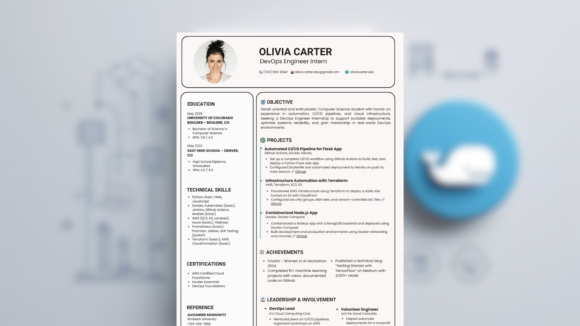 DevOps Engineer Intern Resume Template – Canva Editable