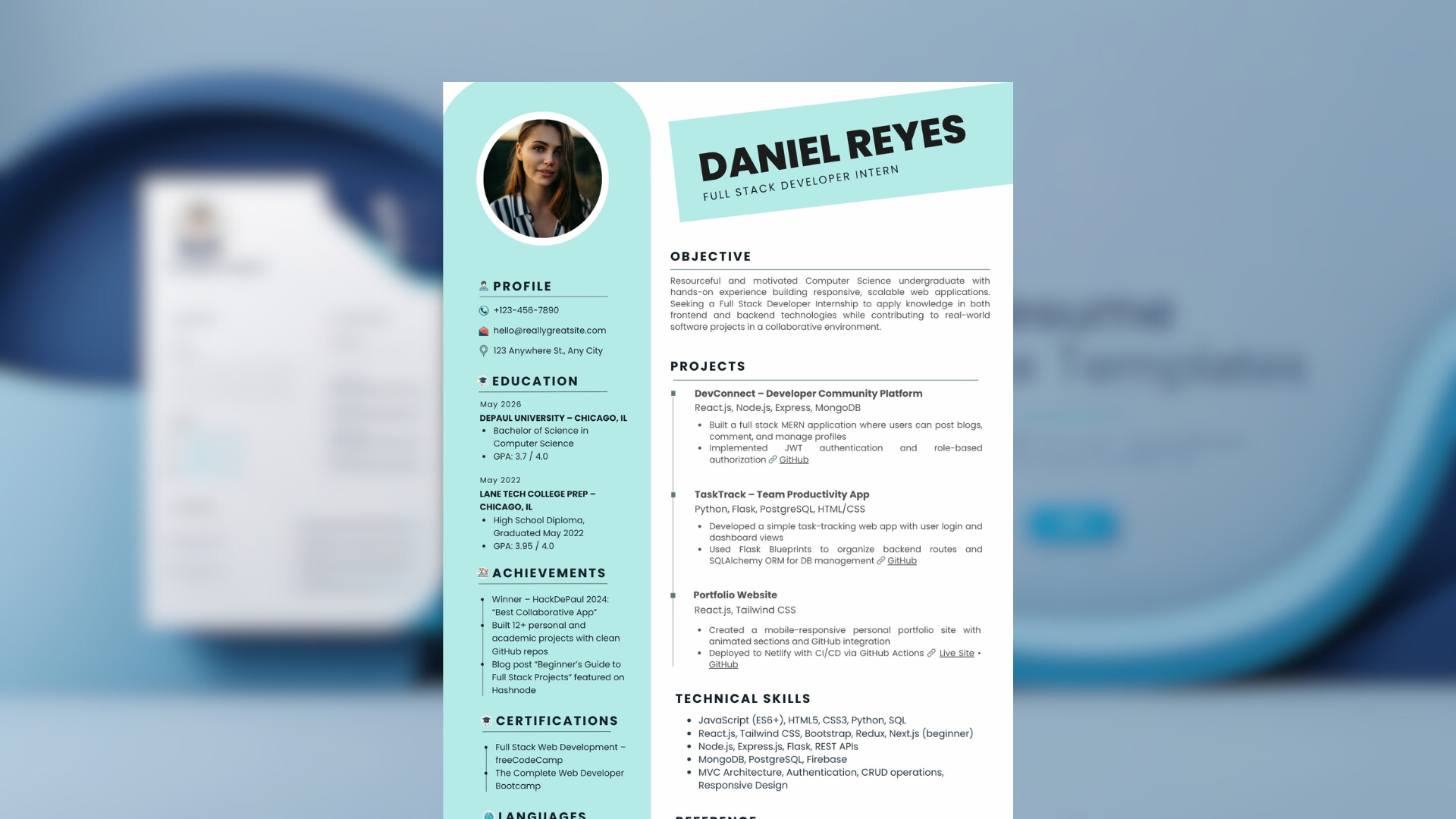 Full Stack Developer Intern Resume